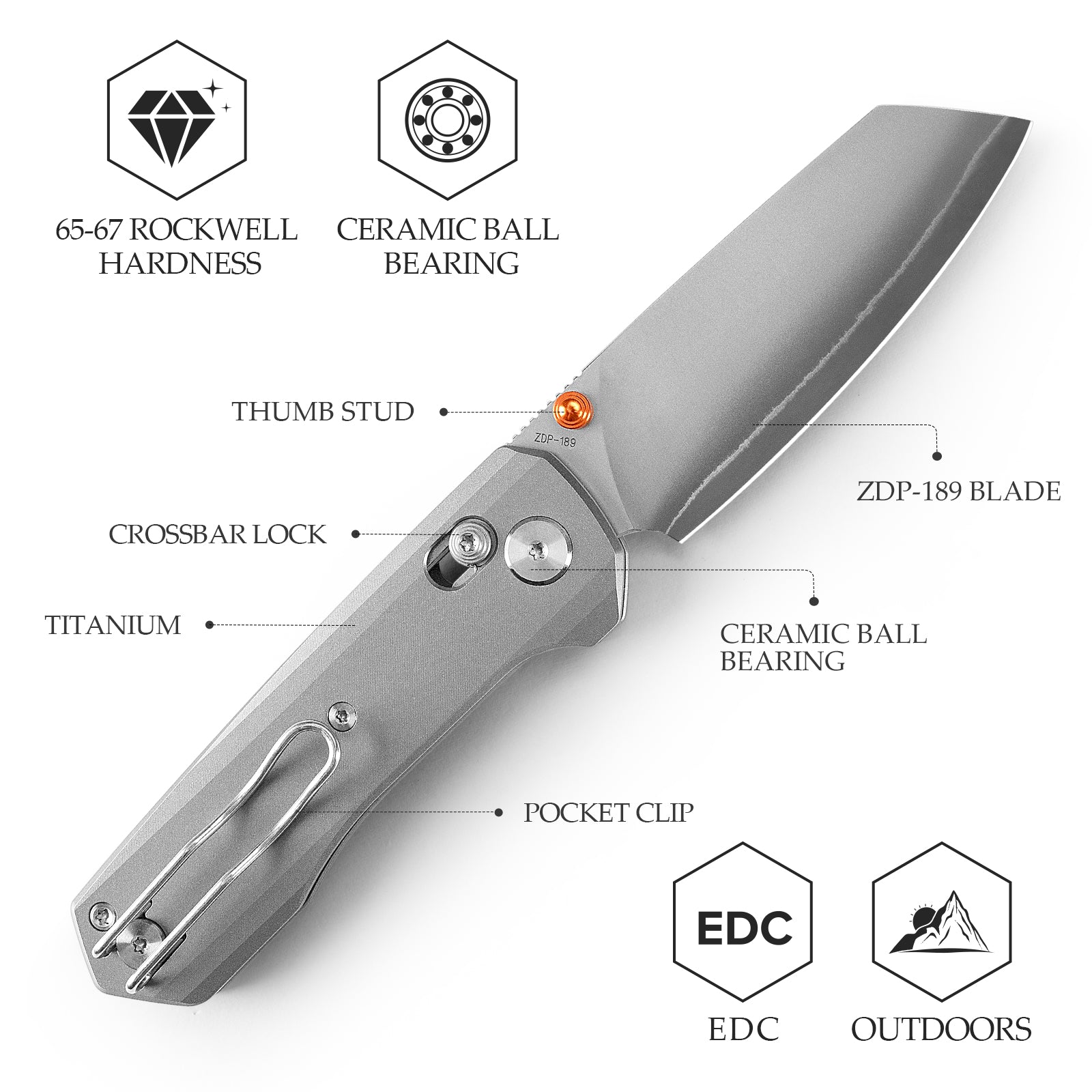 Hornet-04G Axis Lock EDC Canivete Dobrável, Lâmina de Aço 14C28N de 3,34", Cabo Micarta