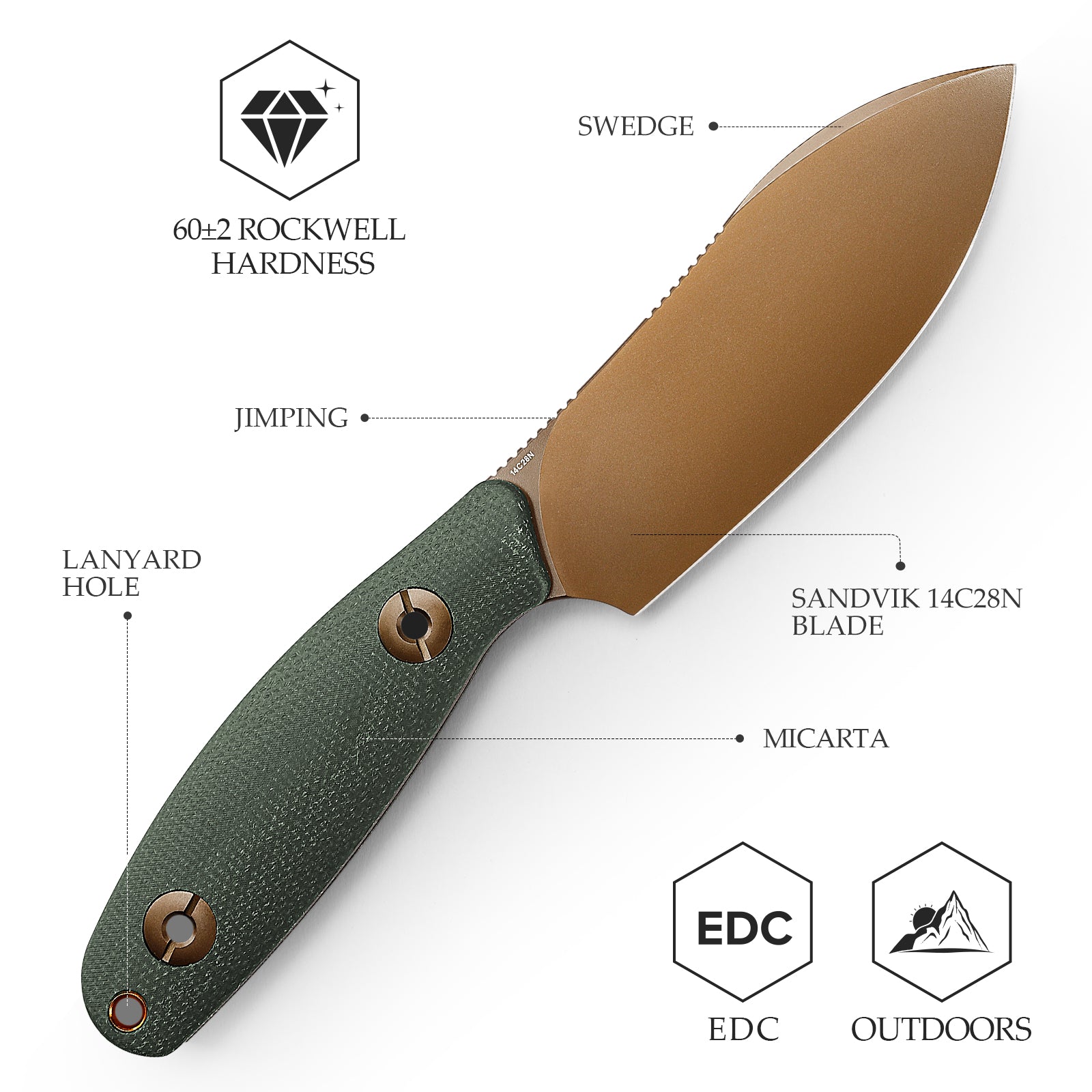 Aubergine-GM Full-tang Straight Fixed Blade Knife, 3.86'' 14C28N