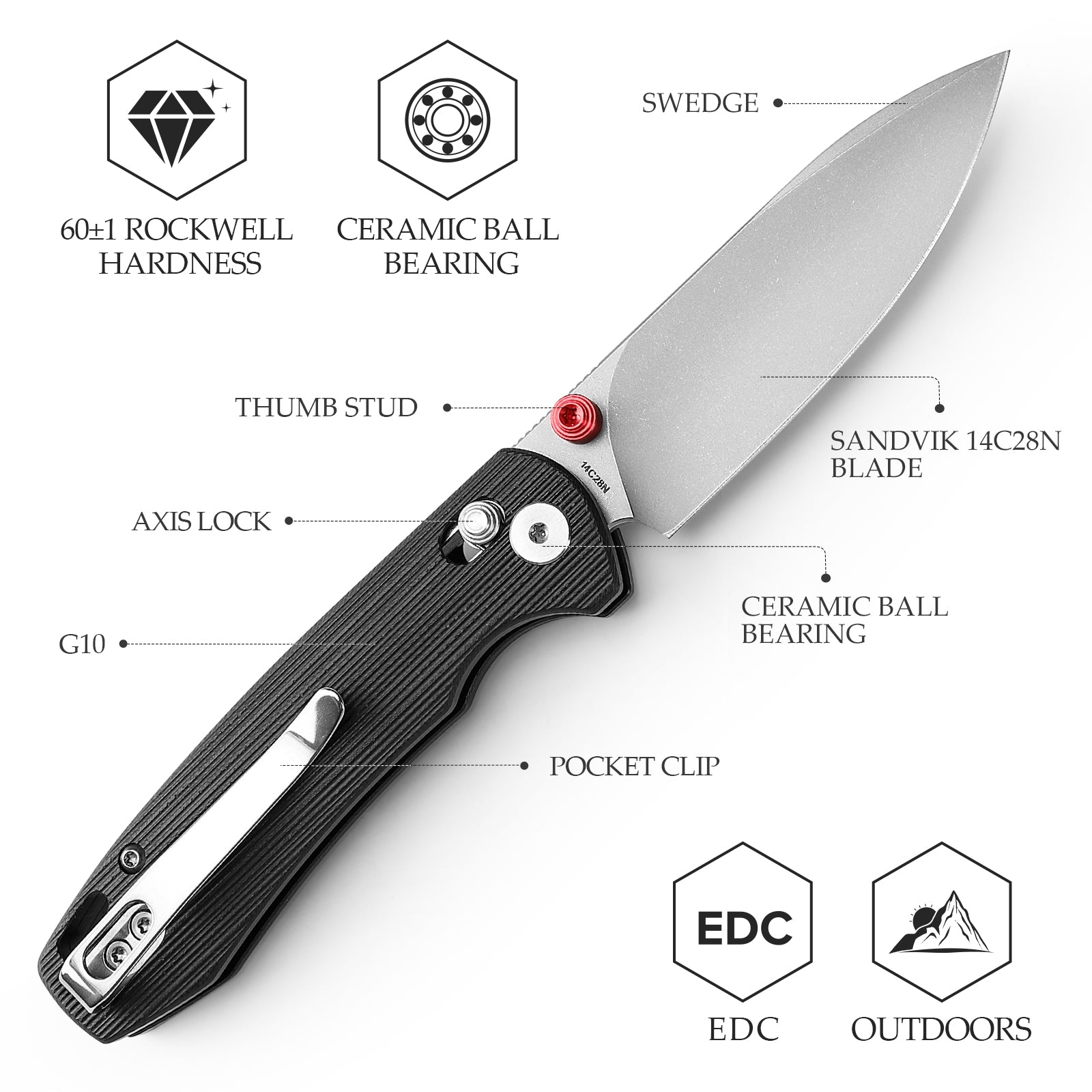 Dragonfly-B Axis Lock EDC Folding Pocket Knife,2.99'' 14C28N Steel