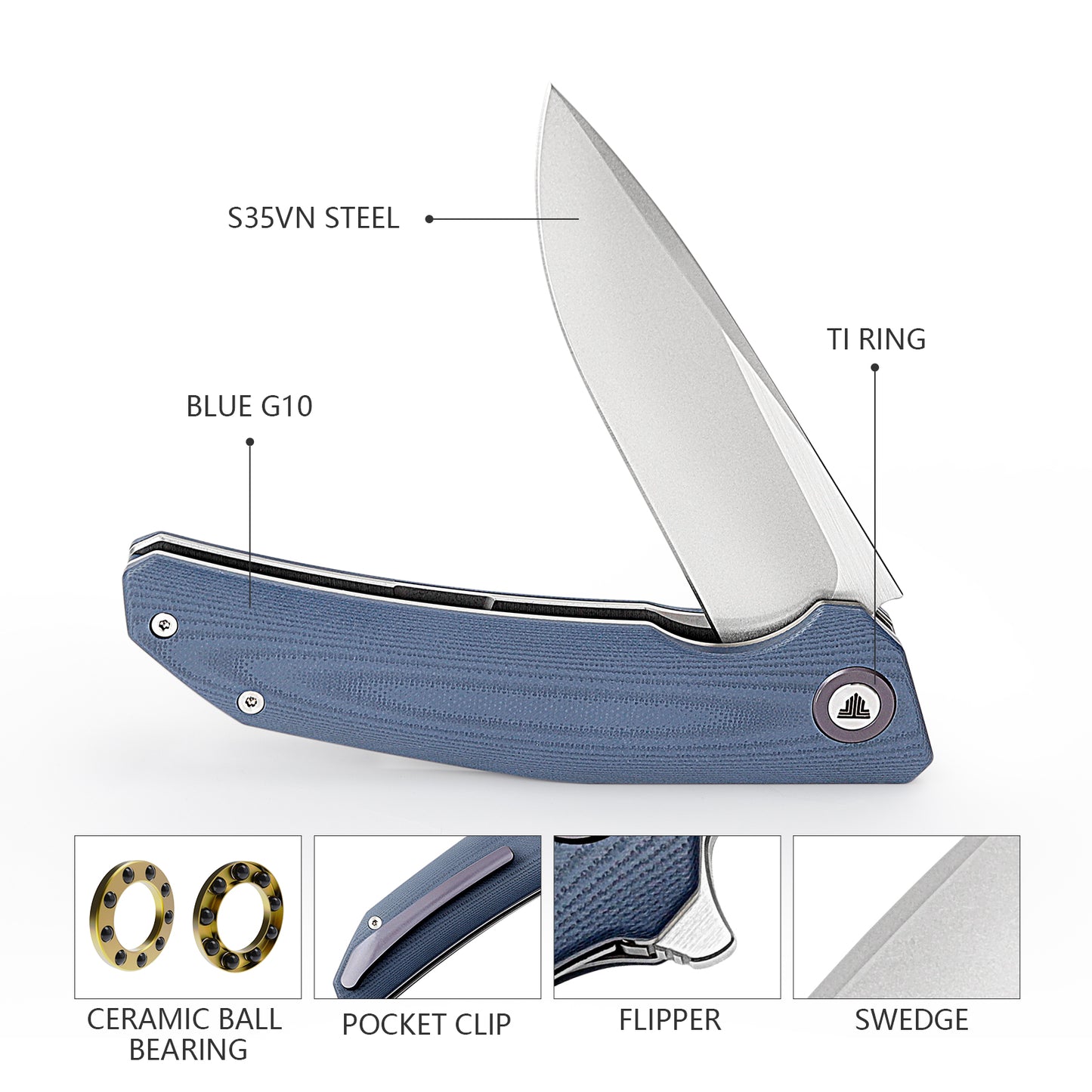 Phoenix-03G Liner Lock Pocket Folding Knfe,3.7'' S35VN Steel Blade,Titanium Pivot Ring,G10 Handle