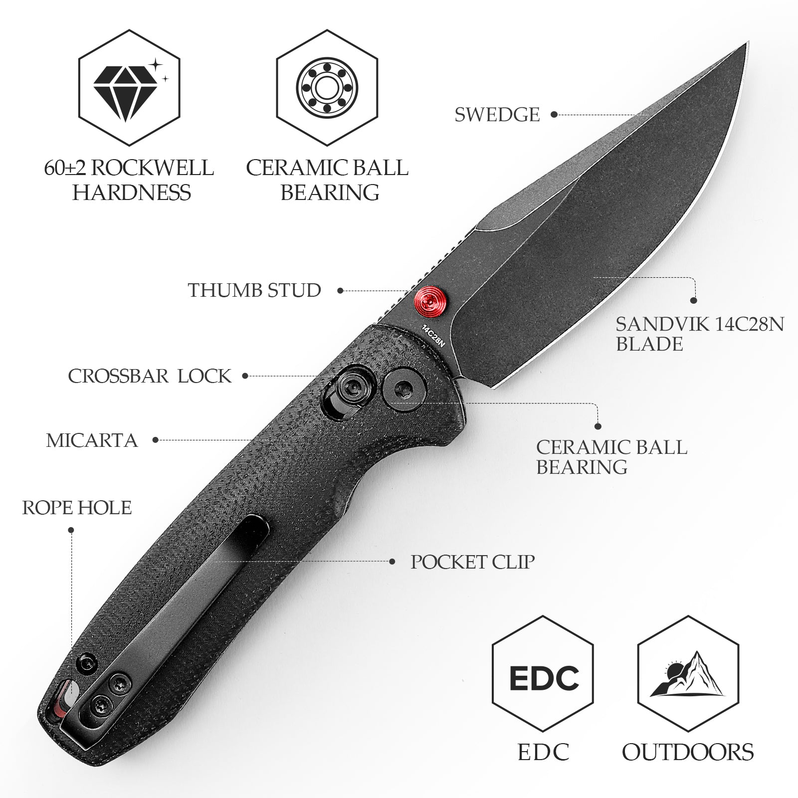 Butterfly-BM Crossbar Lock EDC Folding Pocket Knife,2.99'' 14C28N