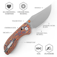 Hippo-RLYM Crossbar Lock EDC Folding Pocket Knife,3.4" 14C28N Steel Blade,Micarta Handle