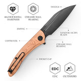 Cuckoo-CU Liner Lock EDC Folding Pocket Knife 3.37'' 14C28N Steel Blade,Copper Foil Handle
