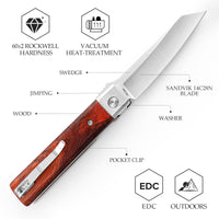 Dolphin-F Liner Lock  Folding Pocket Knife 3.37'' 14C28N Steel Blade,Wood Handle