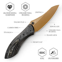 Rhino-RG Frame Lock EDC Folding Pocket Knife, 3.2'' M390 Steel Blade, Carbon Fiber Titanium Handle