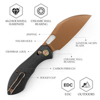 Batwing-CG/S Crossbar Lock Folding Pocket Knife,2.99''14C28N Steel Blade,Carbon Fiber G10 Handle