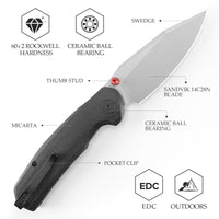 Hornet Pro-BM Button Line Lock EDC Folding Pocket Knife,3.34" 14C28N Steel Blade,Micarta Handle