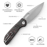 Gecko-RCS Liner Lock Folding Pocket Knife,3.4'' M390 Steel Blade,Ceramic Carbon Fiber Handle