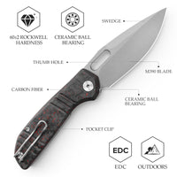 Gecko-RCS Liner Lock Folding Pocket Knife,3.4'' M390 Steel Blade,Ceramic Carbon Fiber Handle