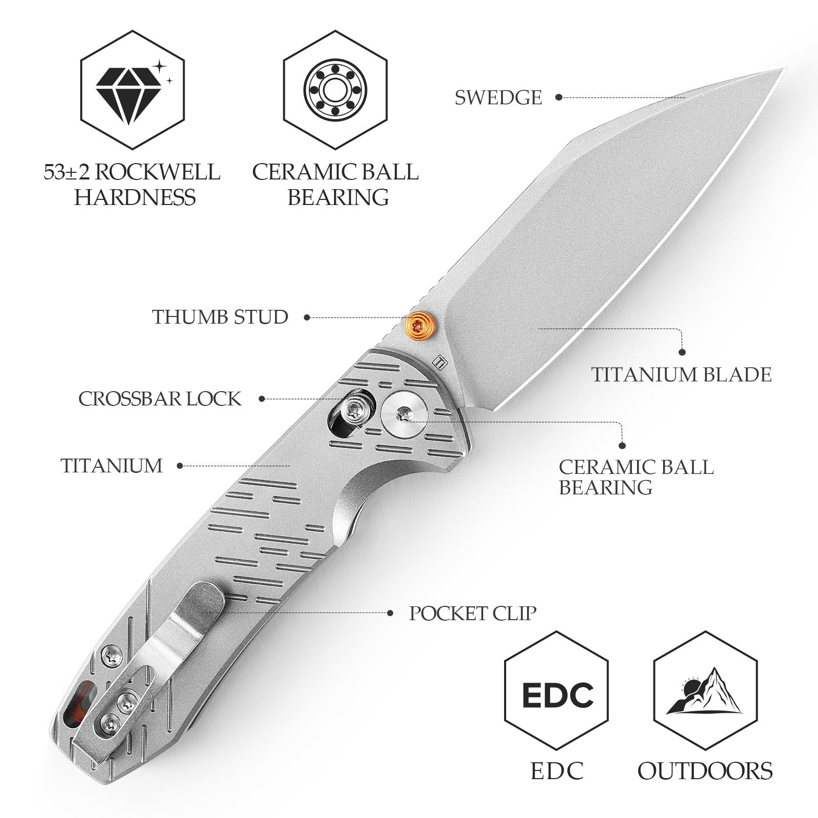 Firefly Ultra-ST Crossbar Lock EDC Folding Pocket Knife,2.99" Titanium Blade,Titanium Handle