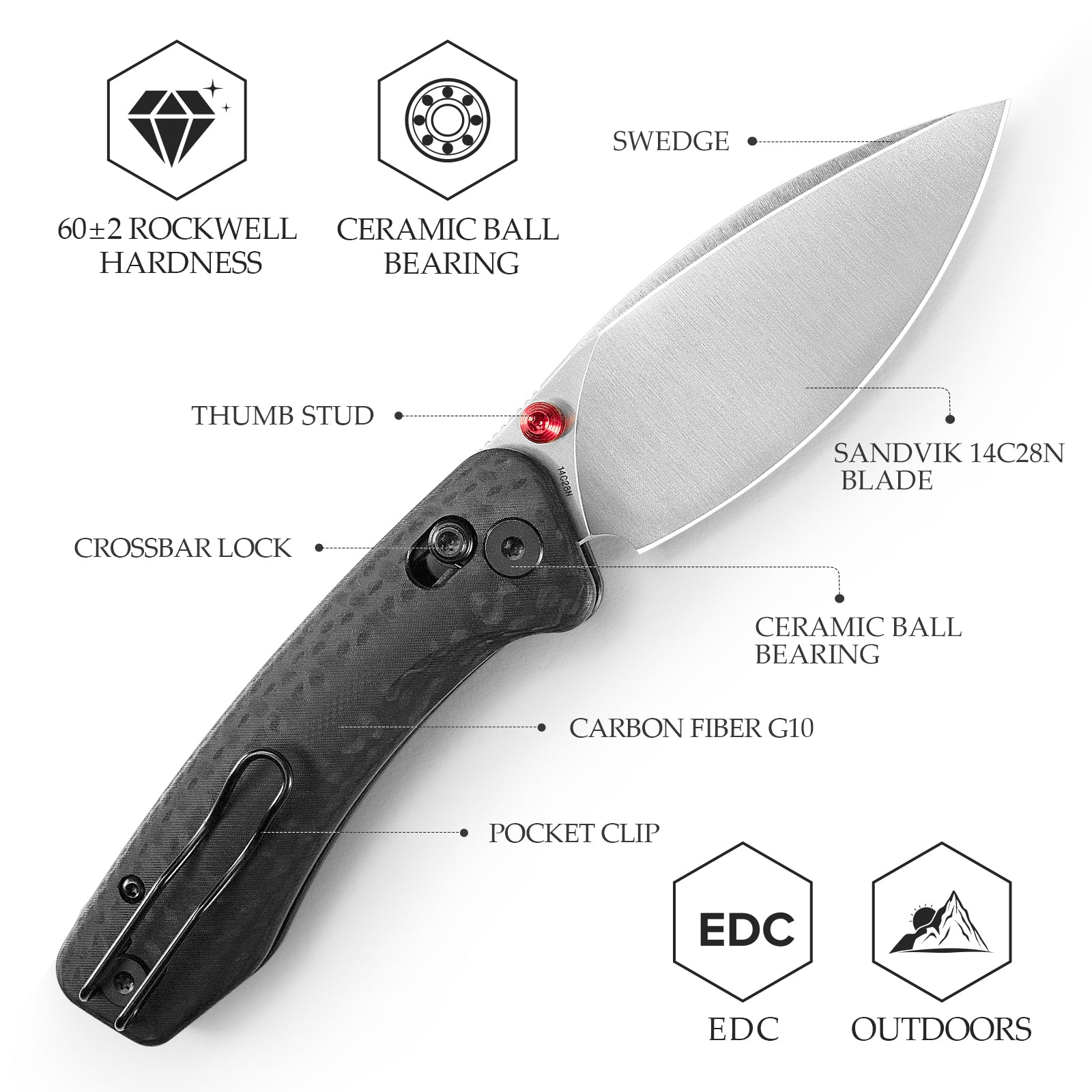 Koala-CG Crossbar Lock EDC Folding Pocket Knife,2.56'' N690 Steel