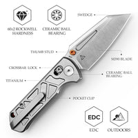 Skarn-W Crossbar Lock EDC Folding Pocket Knife,2.9'' M390 Steel Blade, Titanium Handle