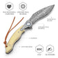 Lepus-02 Liner Lock，4.09'' 67 Layesrs Damascus Steel Blade，Damascus Bolster & Bone Handle