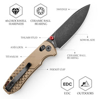 Dragonfly-Z Axis Lock EDC Folding Pocket Knife, 2.99'' M390 Steel Blade, Titanium Handle