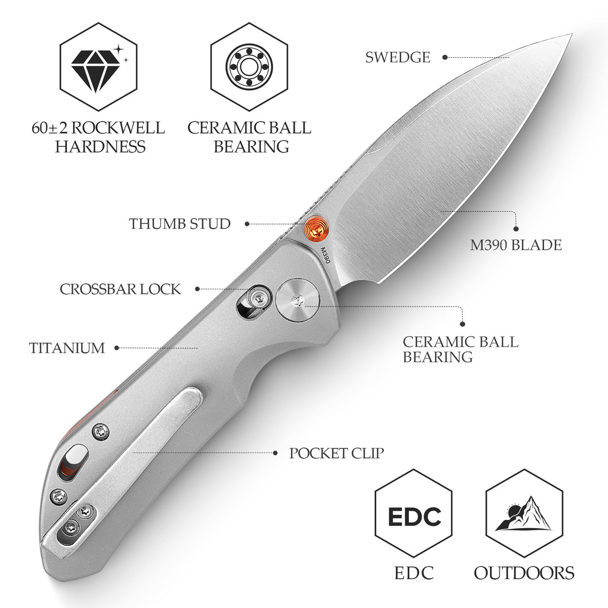 Hornet-04G Axis Lock EDC Canivete Dobrável, Lâmina de Aço 14C28N de 3,34", Cabo Micarta