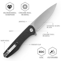 Hummingbird-BG Liner Lock EDC Folding Pocket Knife 2.99'' 14C28N Steel Blade,G10 Handle