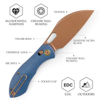 Batwing Plus-LM Crossbar Lock Folding Pocket Knife,3.4'' 14C28N Steel Blade,Micarta Handle
