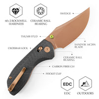 Складаний кишеньковий ніж Hornet-04G Axis Lock EDC, лезо 3,34 дюйма зі сталі 14C28N, ручка з мікарти