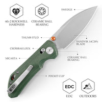 Складаний кишеньковий ніж Hornet-04G Axis Lock EDC, лезо 3,34 дюйма зі сталі 14C28N, ручка з мікарти