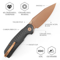 Hornet Pro-CG Button Line Lock EDC Folding Pocket Knife,3.34" 14C28N Steel Blade,Carbon Fiber G10 Handle