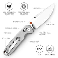 Butterfly Ultra-M Crossbar Lock EDC Folding Pocket Knife,2.99'' Mirror Finished M390 Steel Blade,Titanium Handle