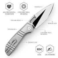 Gecko-M Liner Lock Folding Pocket Knife,Mirror Finished 3.4'' M390 Steel Blade,Titanium Handle