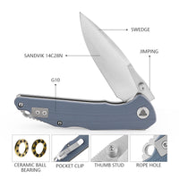 Arae-03G Back Lock EDC Folding Knfe,3.3" 14C28N Steel blade,G10 Handle