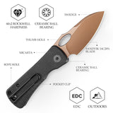 Andromeda-BM Button Liner Lock EDC Folding Knfe,2.3" 14C28N Steel Blade,Micarta Handle