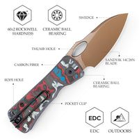Andromeda-CRG Button Liner Lock EDC Folding Knfe,2.3" 14C28N Steel Blade,Carbon Fiber Handle