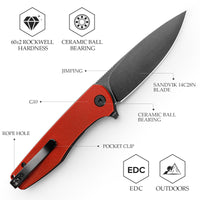 Hummingbird-RG Liner Lock EDC Folding Pocket Knife 2.99'' 14C28N Steel Blade,G10 Handle