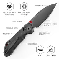 Складаний кишеньковий ніж Hornet-04G Axis Lock EDC, лезо 3,34 дюйма зі сталі 14C28N, ручка з мікарти