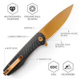 Hummingbird-CG Liner Lock EDC Folding Pocket Knife 2.99'' 14C28N Steel Blade,Carbon Fiber Style G10 Handle
