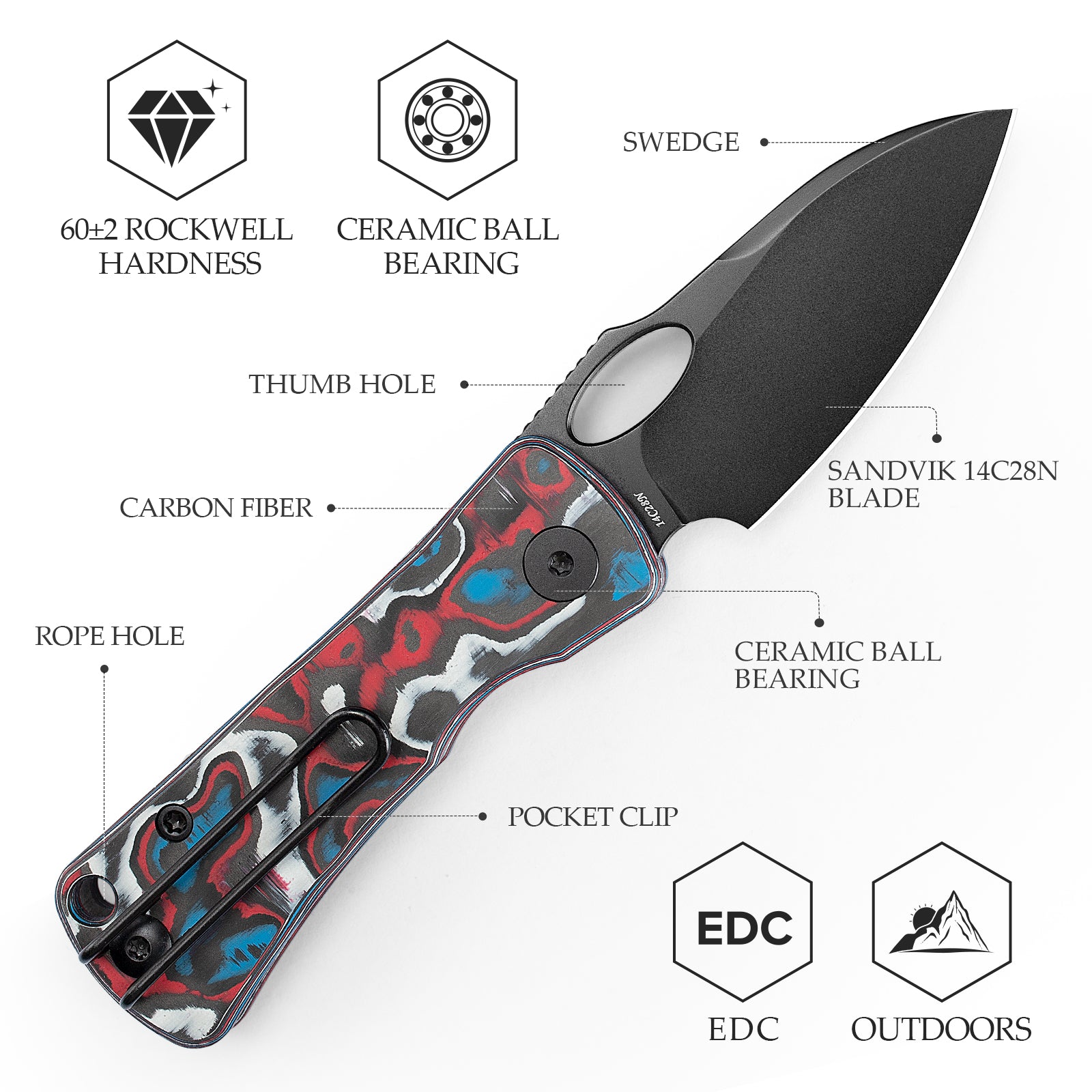 Andromeda-04B Liner Lock EDC Faca dobrável, lâmina de aço 2,04" 14C28N, cabo Micarta