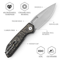 Gecko-YCS Liner Lock Folding Pocket Knife,3.4'' M390 Steel Blade,Ceramic Carbon Fiber Handle