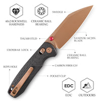 Складаний кишеньковий ніж Hornet-04G Axis Lock EDC, лезо 3,34 дюйма зі сталі 14C28N, ручка з мікарти
