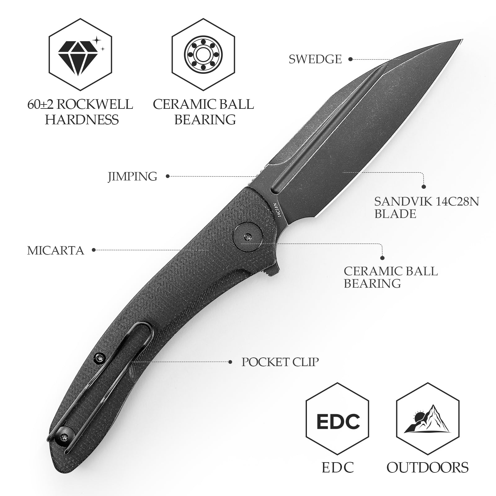 Cuckoo-BM Liner Lock EDC Folding Pocket Knife 3.37'' 14C28N Steel Blade,Micarta Handle