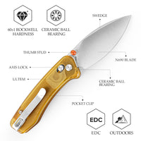 Koala-Y Crossbar Lock EDC Folding Pocket Knife,2.56'' N690 Steel Blade,Ultem Handle