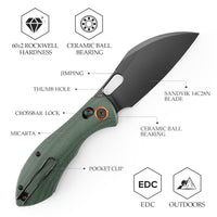 Batwing-GM Crossbar Lock Folding Pocket Knife,3.4'' 14C28N Steel Blade,Micarta Handle
