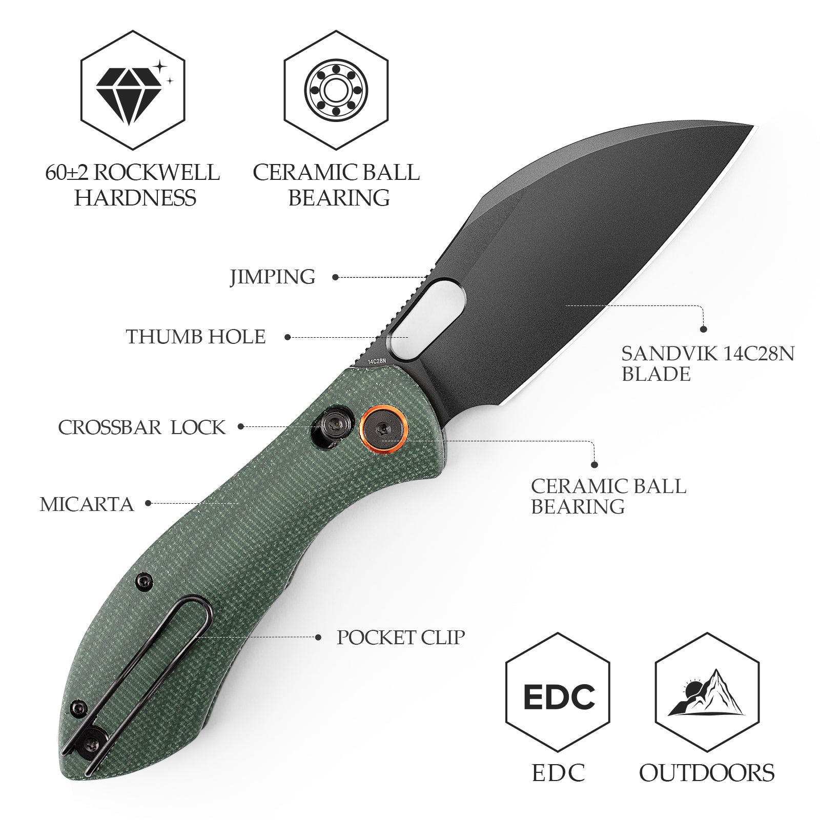 Batwing-GM Crossbar Lock Folding Pocket Knife,3.4'' 14C28N Steel Blade,Micarta Handle
