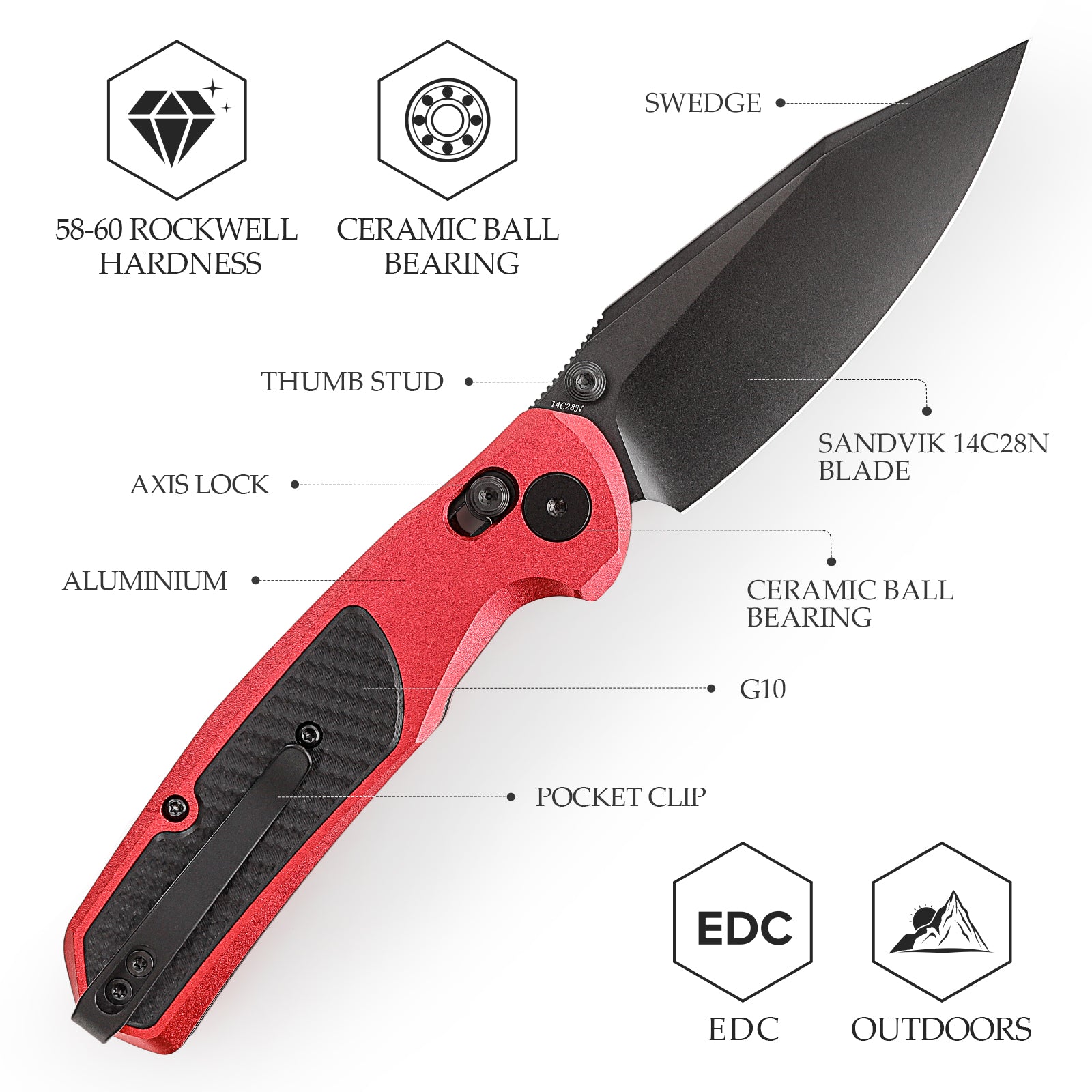 Hornet-08R Axis Lock EDC Folding Pocket Knife,3.34