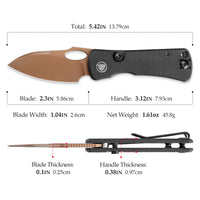 Andromeda-BM Button Liner Lock EDC Folding Knfe,2.3" 14C28N Steel Blade,Micarta Handle
