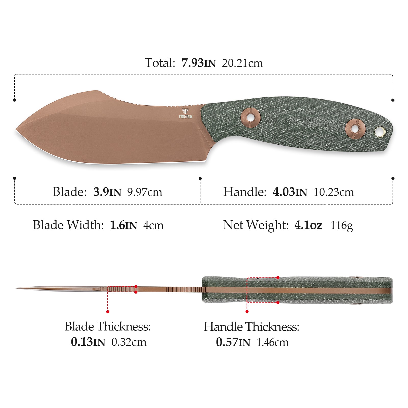 Pumpkin-GM Full-tang Straight Fixed Blade Knife, 3.9‘’14C28N Steel Stonewash Blade, Micarta Handle