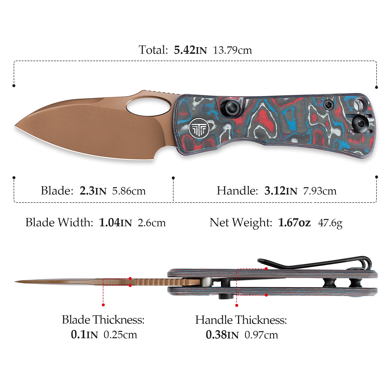 Andromeda-CRG Button Liner Lock EDC Folding Knfe,2.3" 14C28N Steel Blade,Carbon Fiber Handle
