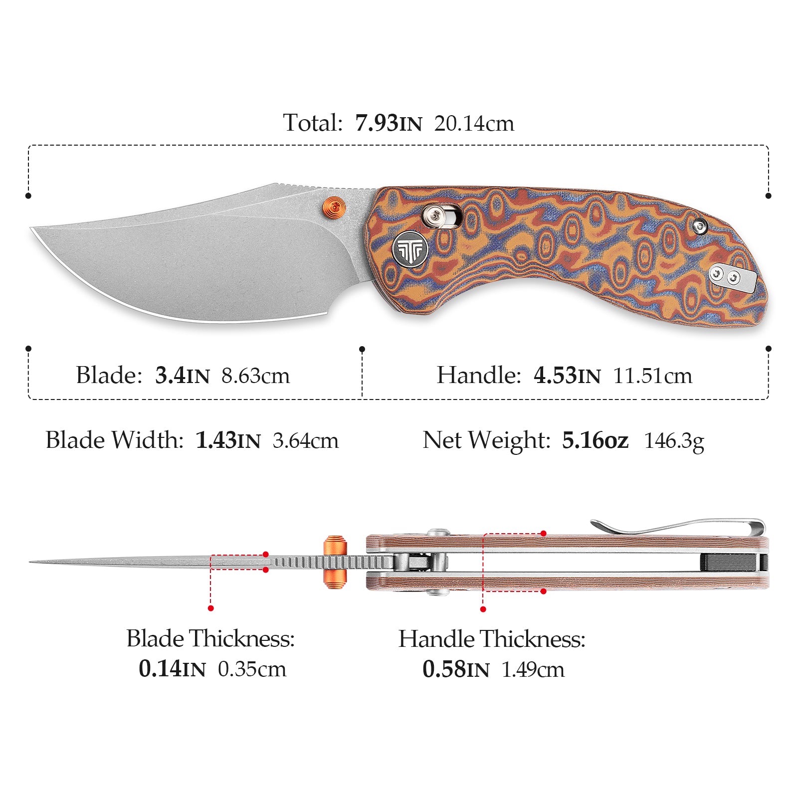 Hippo-RLYM Crossbar Lock EDC Folding Pocket Knife,3.4" 14C28N Steel Blade,Micarta Handle