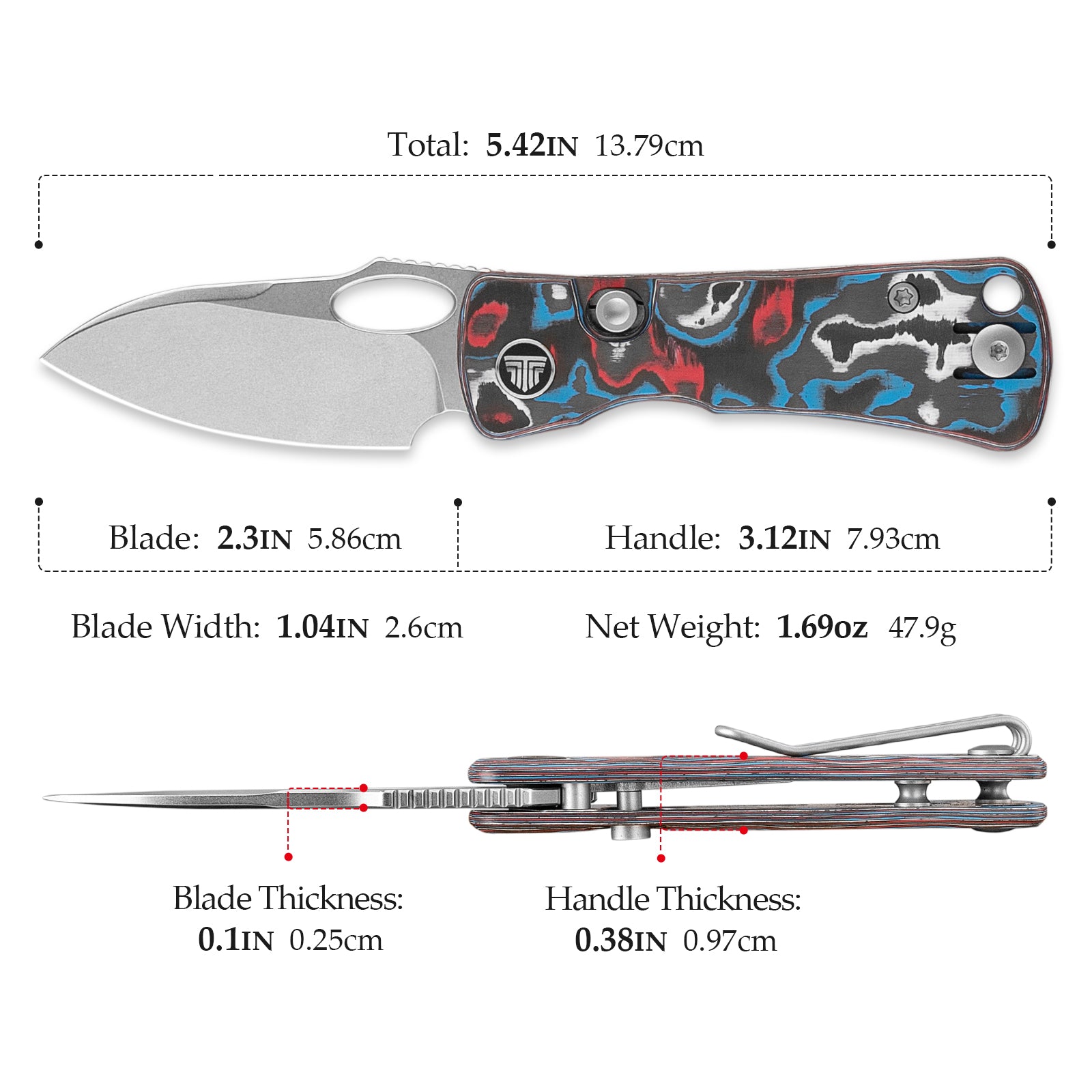Andromeda Pro-RL Button Liner Lock EDC Folding Knfe,2.3" N690 Steel Blade,Fat Carbon Handle