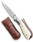 Piscis Austrinus-02W Handmade Pocket Knife with Leather Sheath,3.15in 67 Layers Damascus Steel Blade,Bone Handle