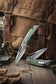 Vela-04G,Axis Lock Folding Pocket Knife,3.38" 14C28N Steel,Green Micarta Handle