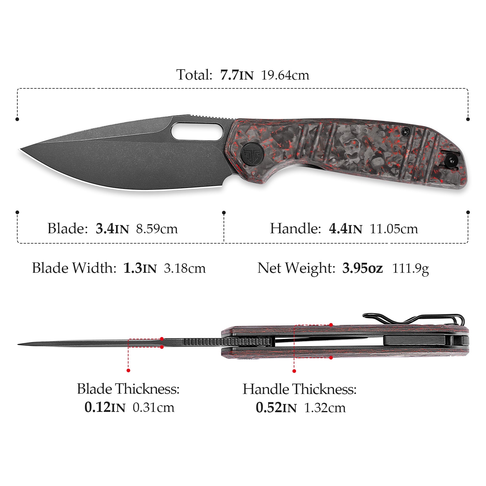 Gecko-RCB Liner Lock Folding Pocket Knife,3.4'' M390 Steel Blade,Ceramic Carbon Fiber Handle