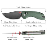 Hippo-GM Crossbar Lock EDC Folding Pocket Knife,3.4" 14C28N Steel Blade,Micarta Handle