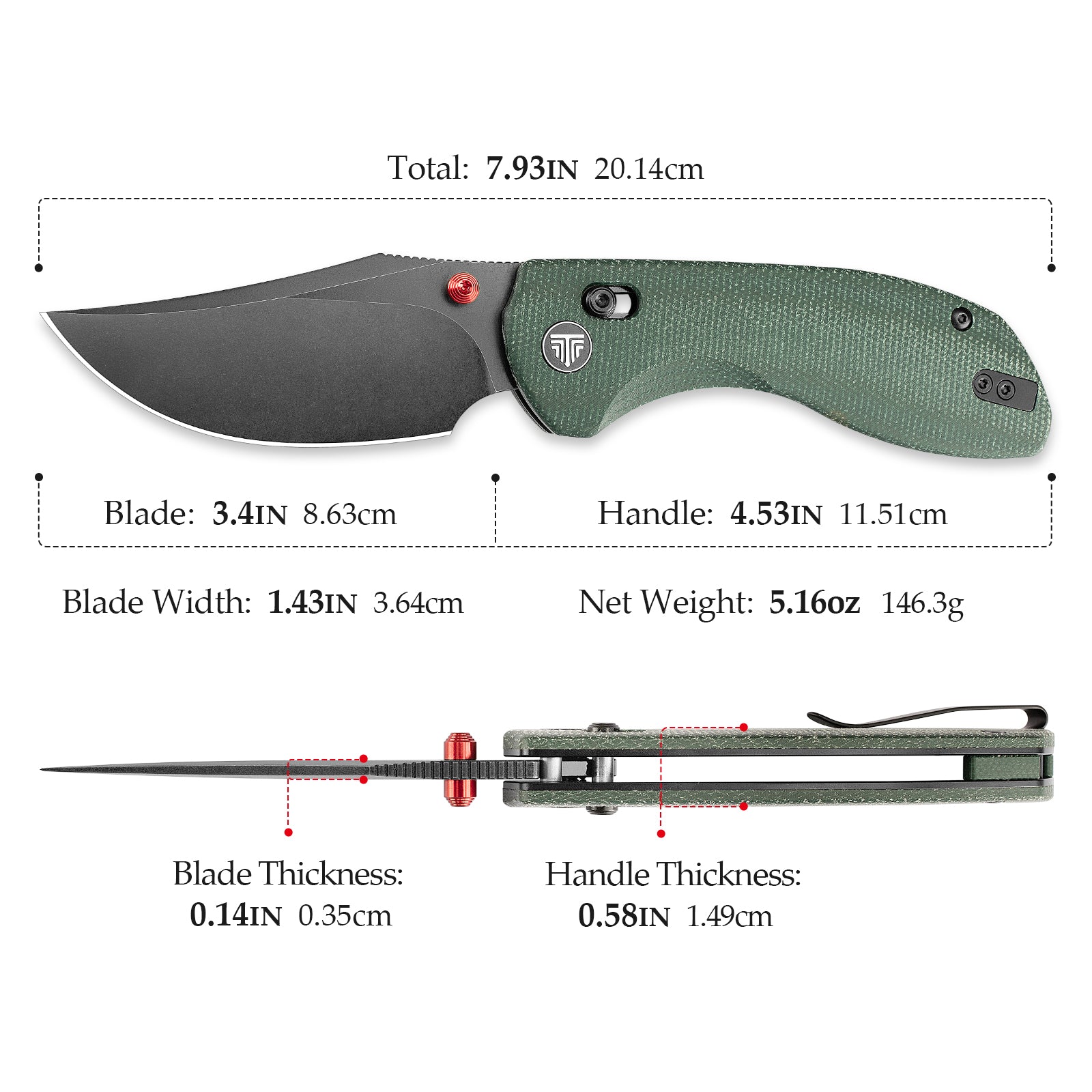 Hippo-GM Crossbar Lock EDC Folding Pocket Knife,3.4" 14C28N Steel Blade,Micarta Handle